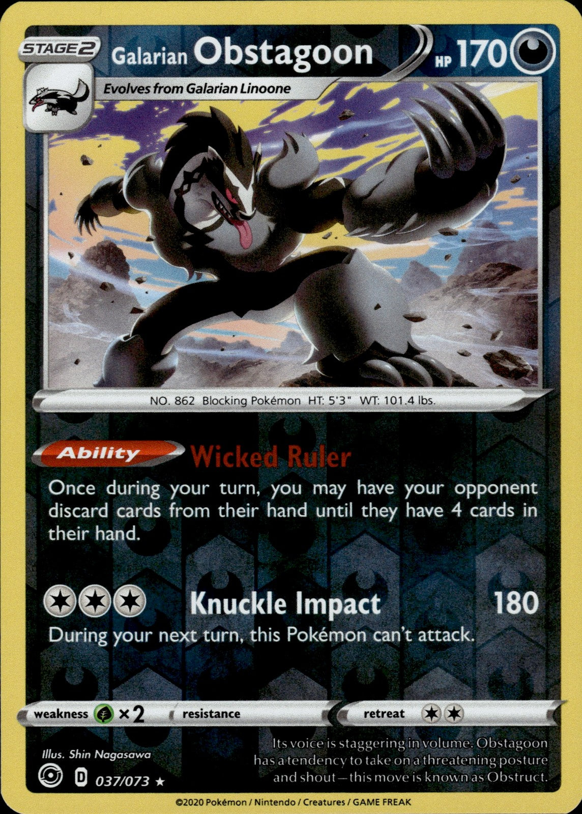 Galarian Obstagoon Reverse Holo Holo Rare Champion's Path 37/73 NM