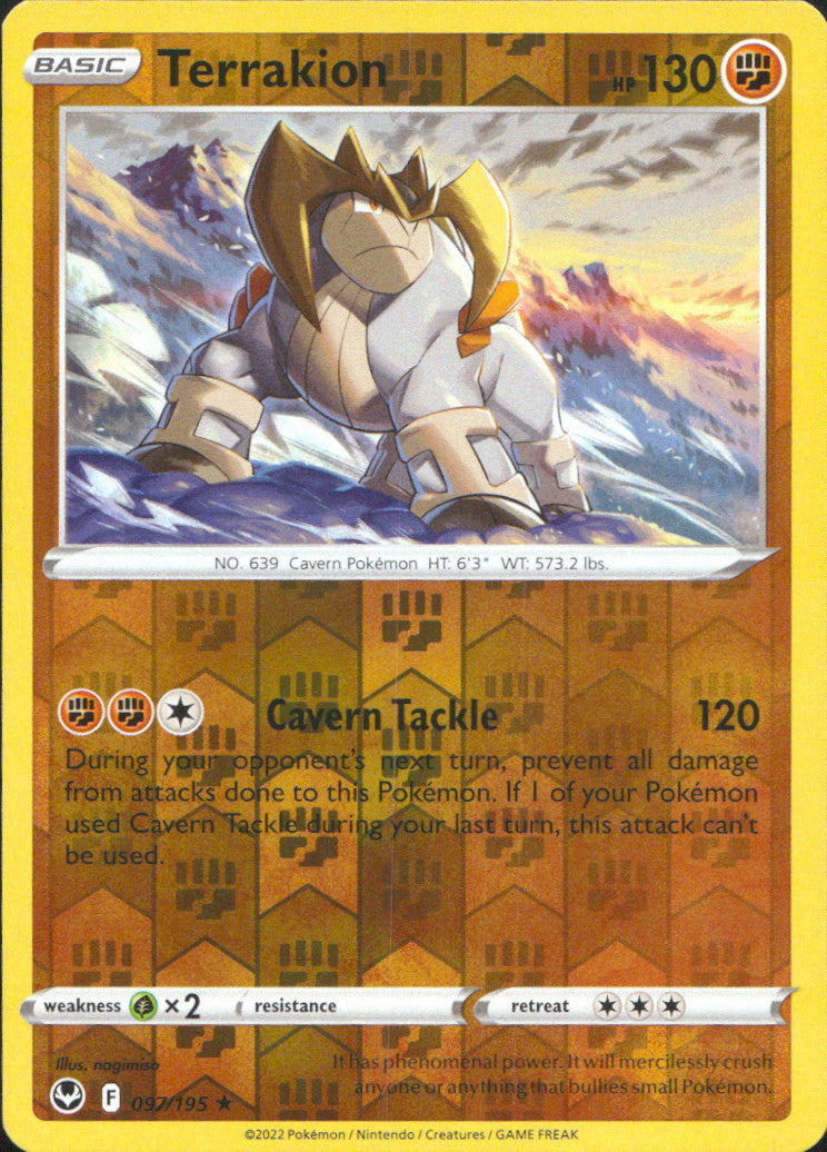 Terrakion Reverse Holo Holo Rare SWSH12: Silver Tempest 097/195 NM