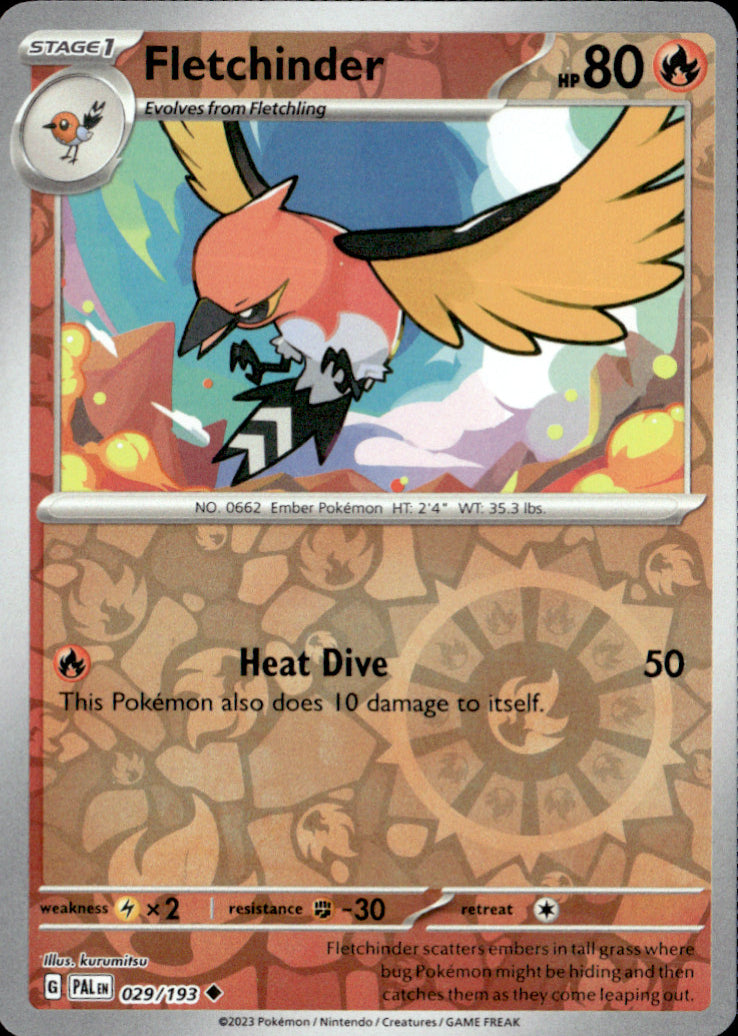 Fletchinder Reverse Holo Uncommon SV02: Paldea Evolved 029/193 NM