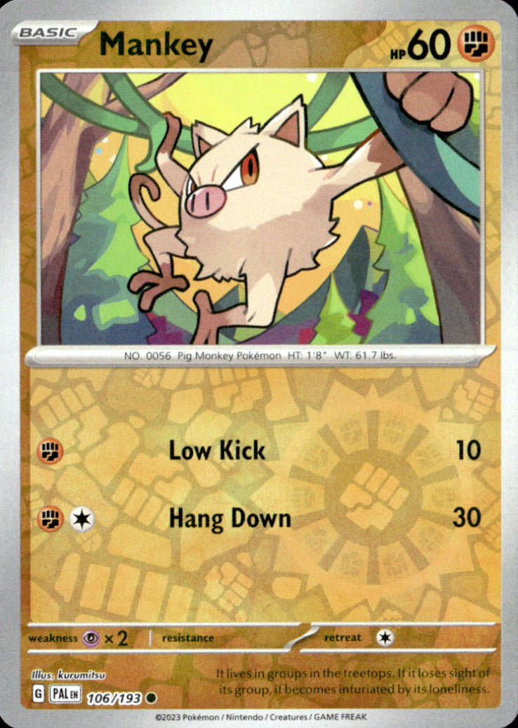 Mankey Reverse Holo Common SV02: Paldea Evolved 106/193 NM