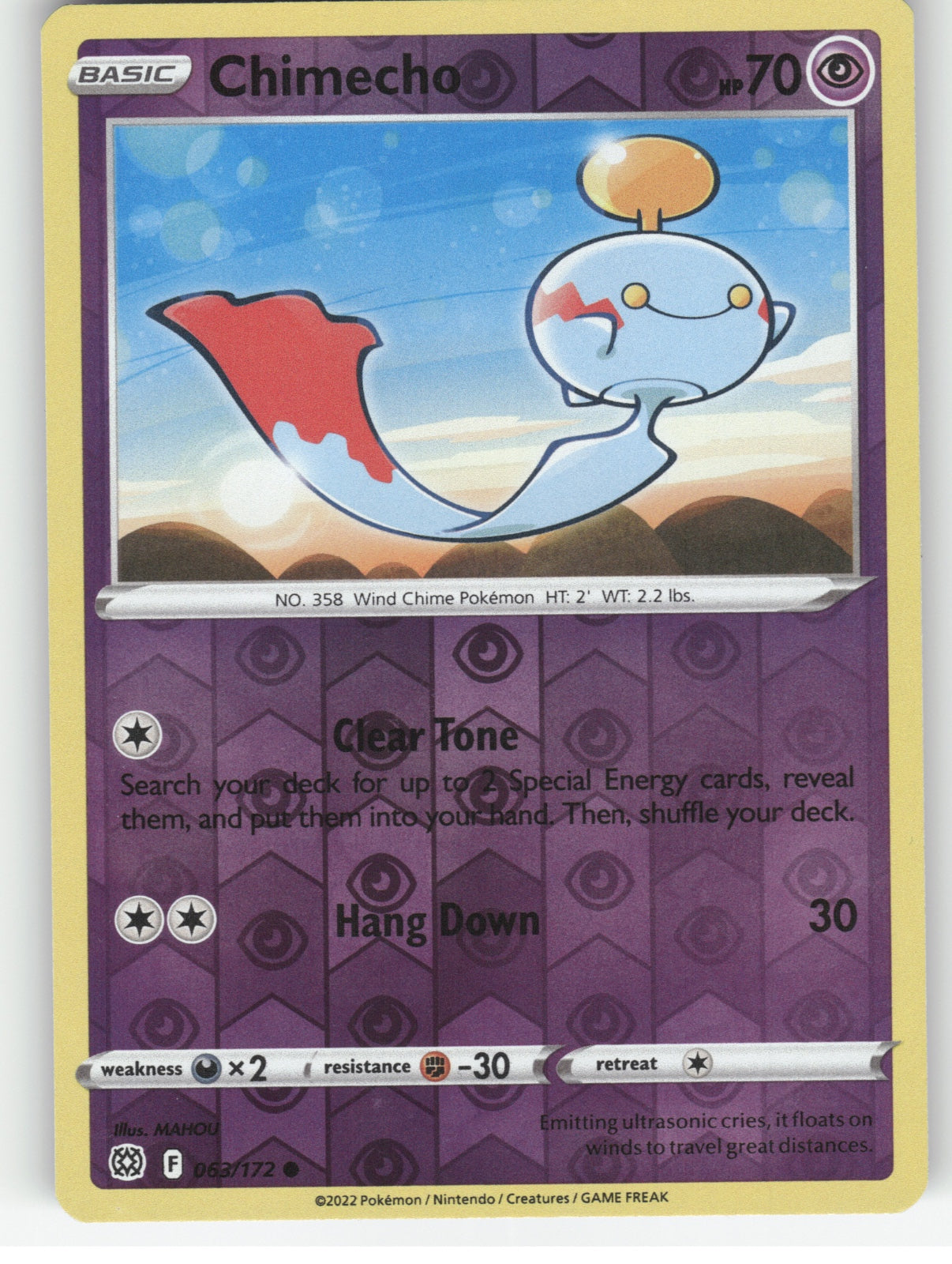 Chimecho Reverse Holo Common SWSH09: Brilliant Stars 063/172 NM