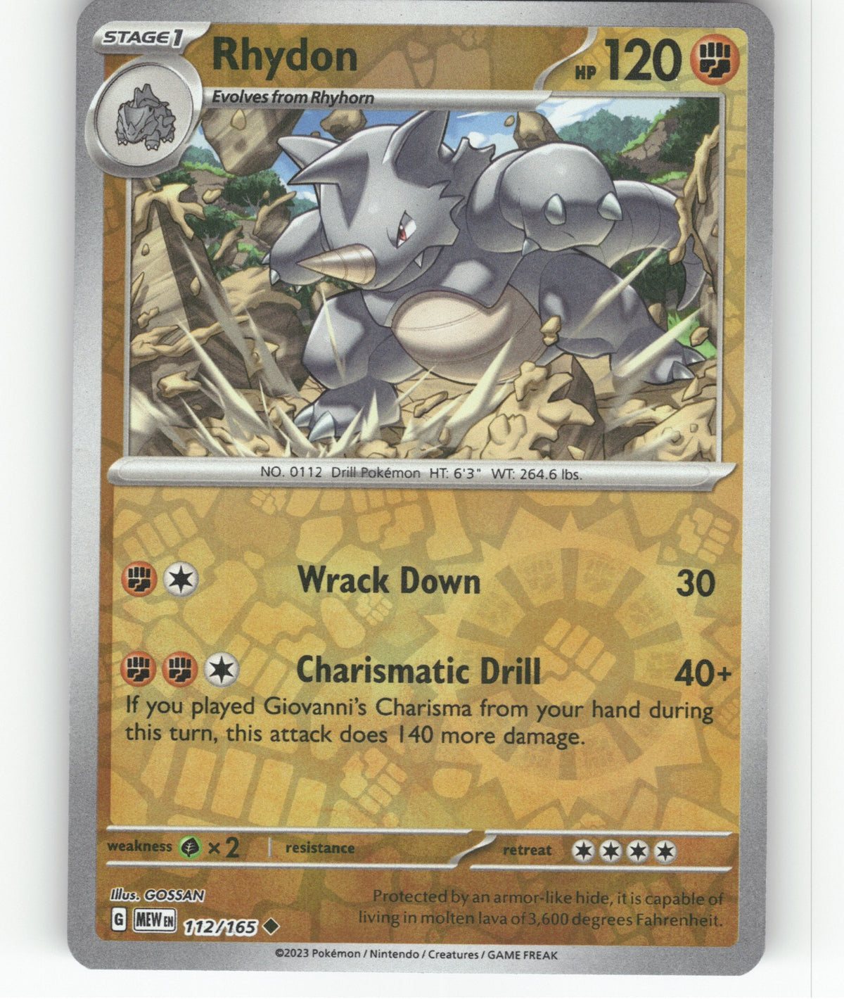 Rhydon Reverse Holo Uncommon SV: Scarlet & Violet 151 112/165 NM