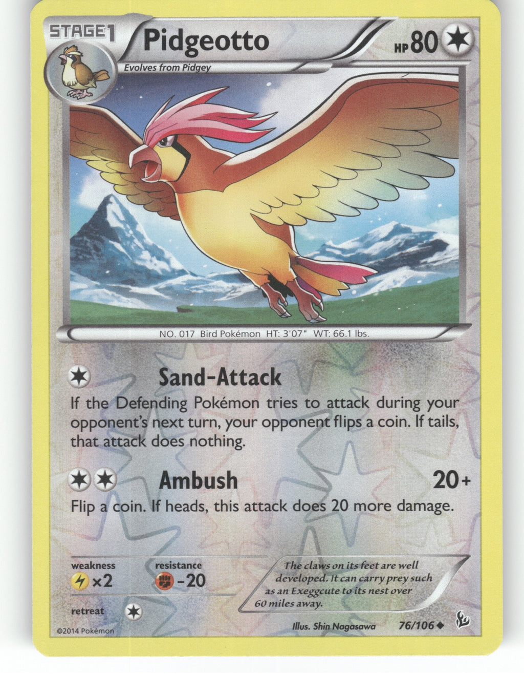 Pidgeotto Reverse Holo Uncommon XY - Flashfire 76/106 NM