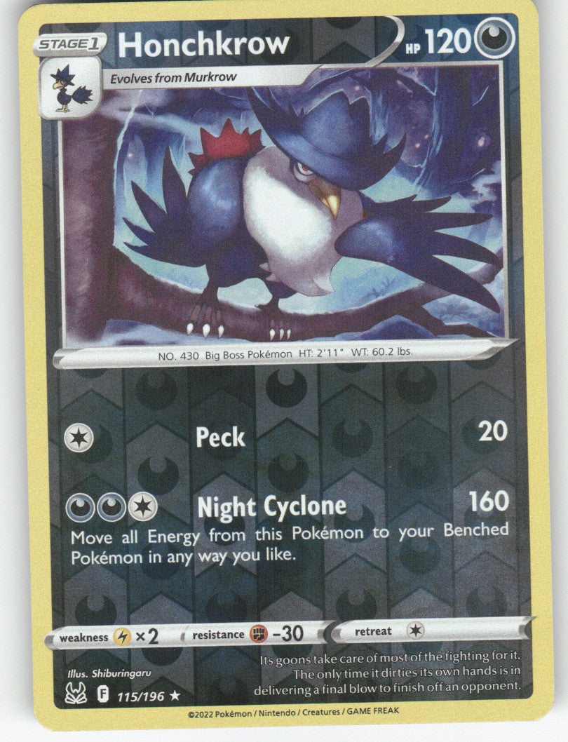 Honchkrow Reverse Holo Rare SWSH11: Lost Origin 115/196 NM