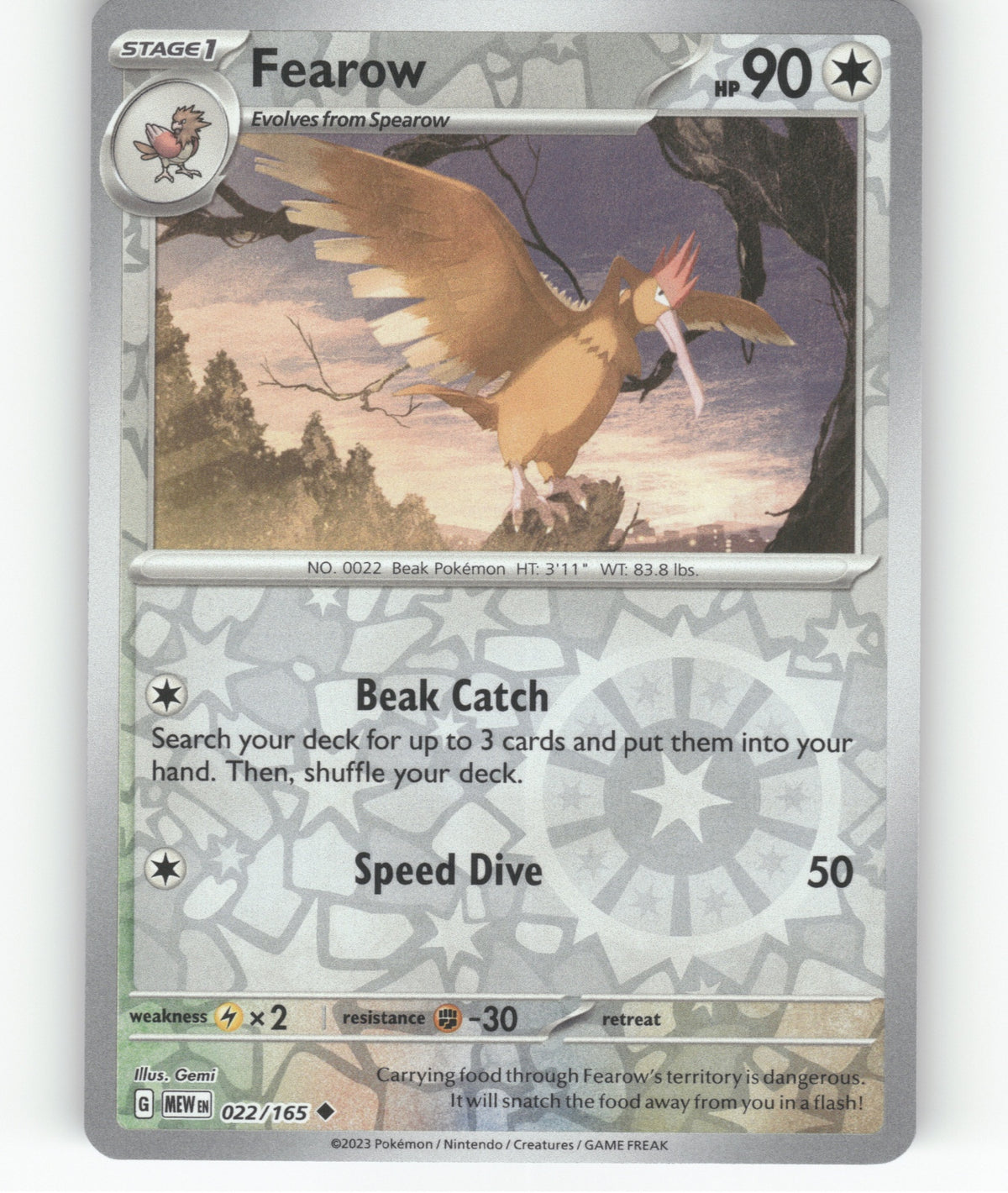 Fearow Reverse Holo Uncommon SV: Scarlet & Violet 151 022/165 NM