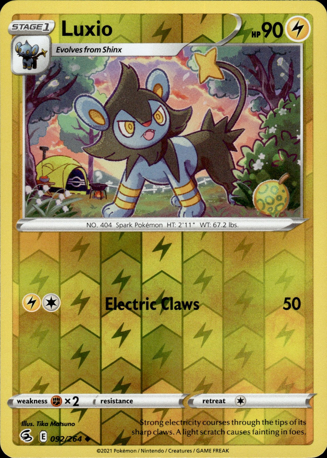 Luxio Reverse Holo Uncommon SWSH08: Fusion Strike 092/264 NM