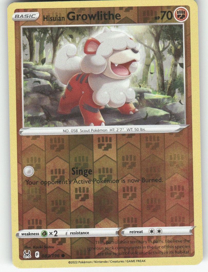 Hisuian Growlithe Reverse Holo Common SWSH11: Lost Origin 083/196 NM
