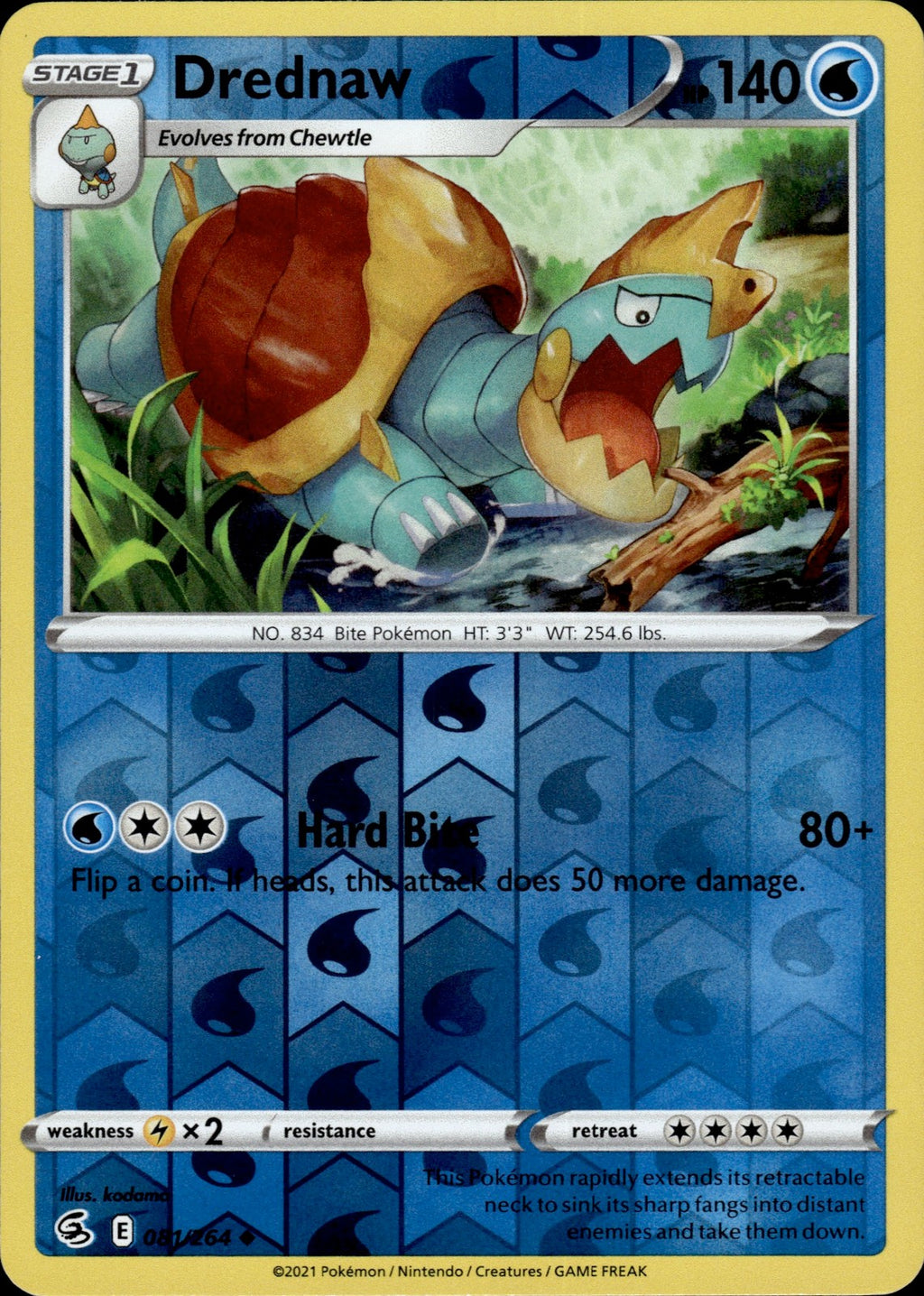 Drednaw Reverse Holo Uncommon SWSH08: Fusion Strike 081/264 NM