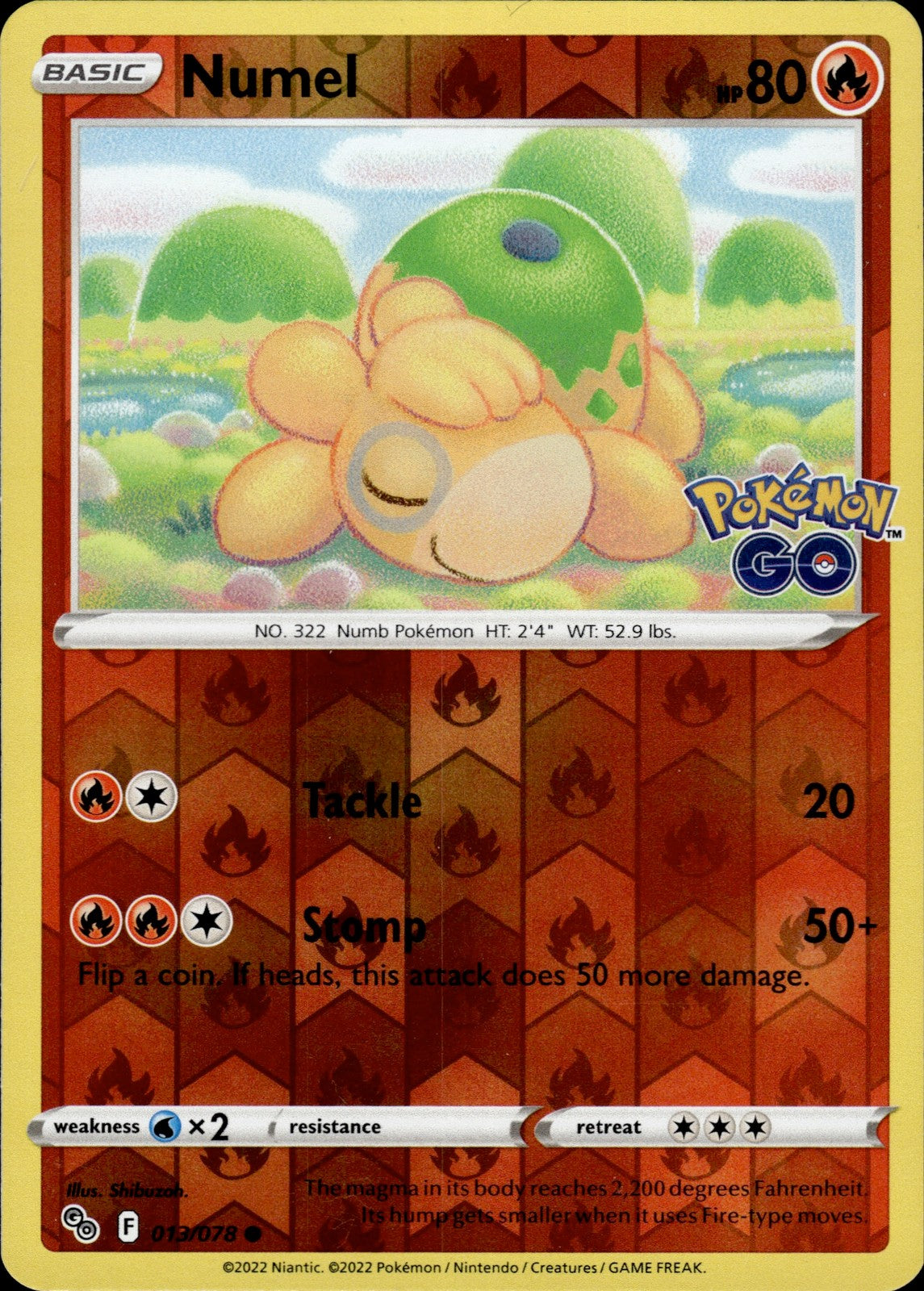Numel Reverse Holo Common Pokemon GO 013/078 NM