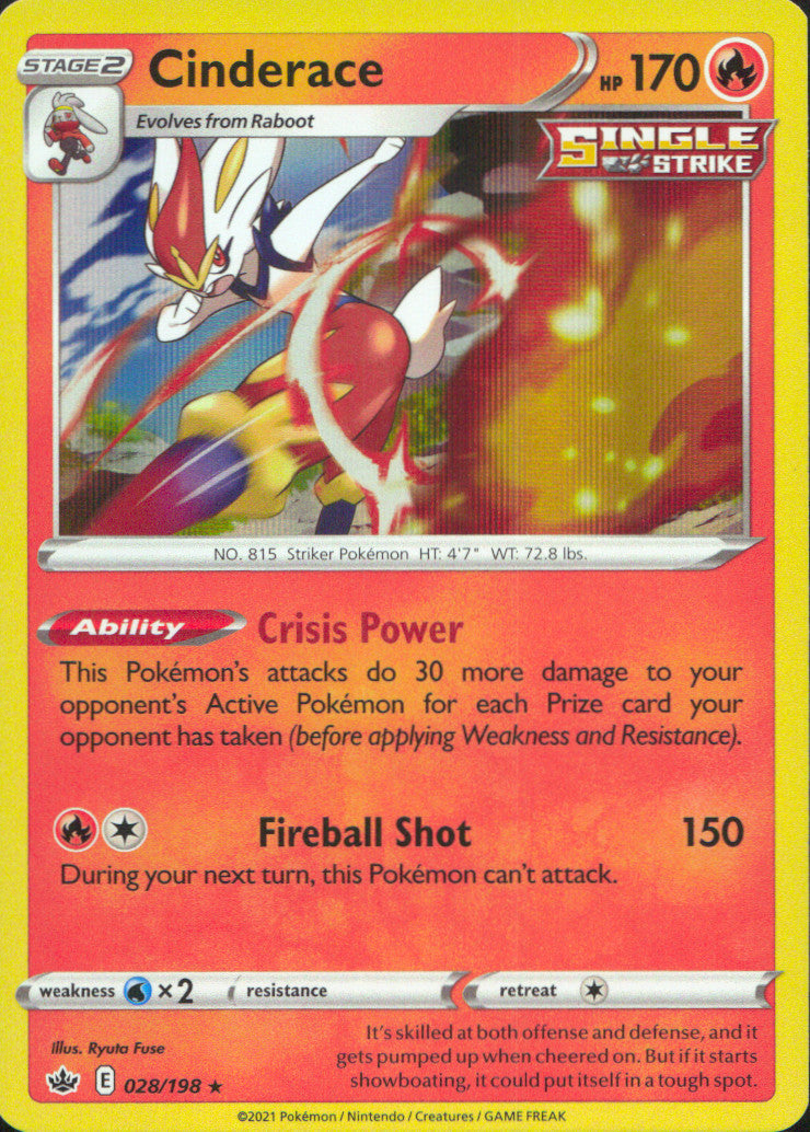 Cinderace Holo Holo Rare SWSH06: Chilling Reign 028/198 NM