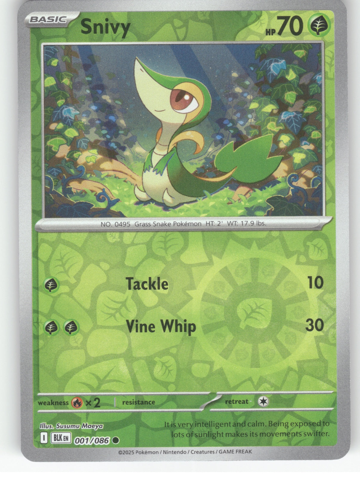 Snivy Reverse Holo Common SV: Black Bolt 001/086 NM