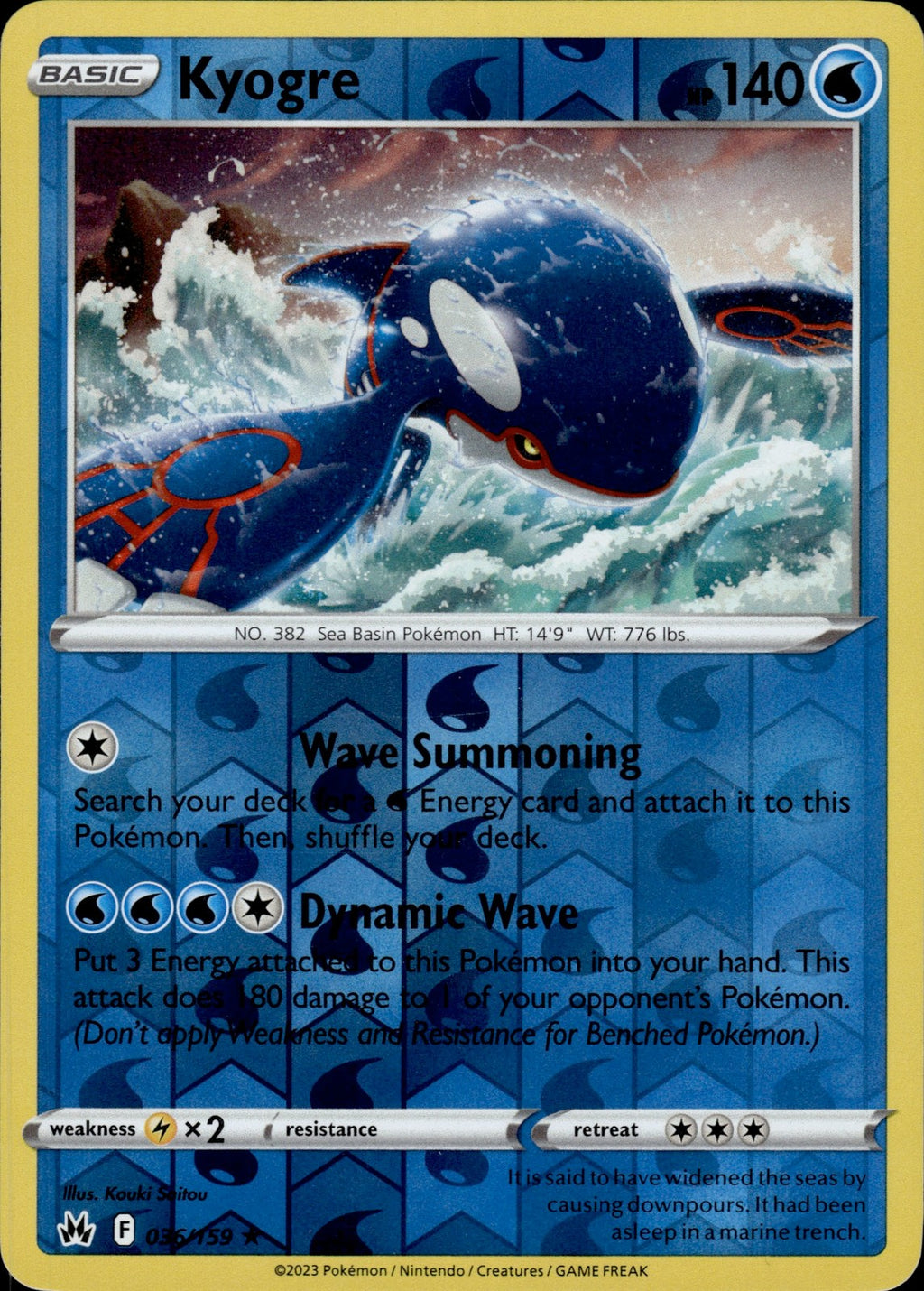 Kyogre Reverse Holo Holo Rare SWSH: Crown Zenith 036/159 NM