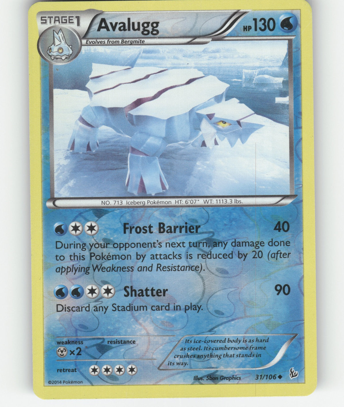 Avalugg Reverse Holo Uncommon XY - Flashfire 31/106 NM