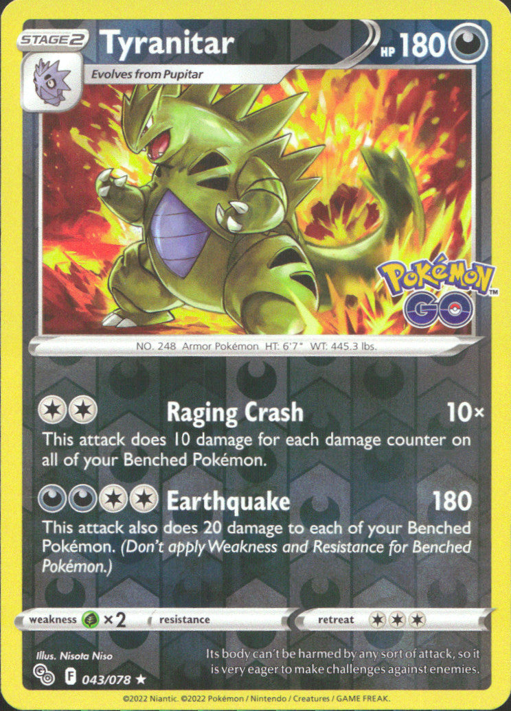 Tyranitar Reverse Holo Holo Rare Pokemon GO 043/078 NM