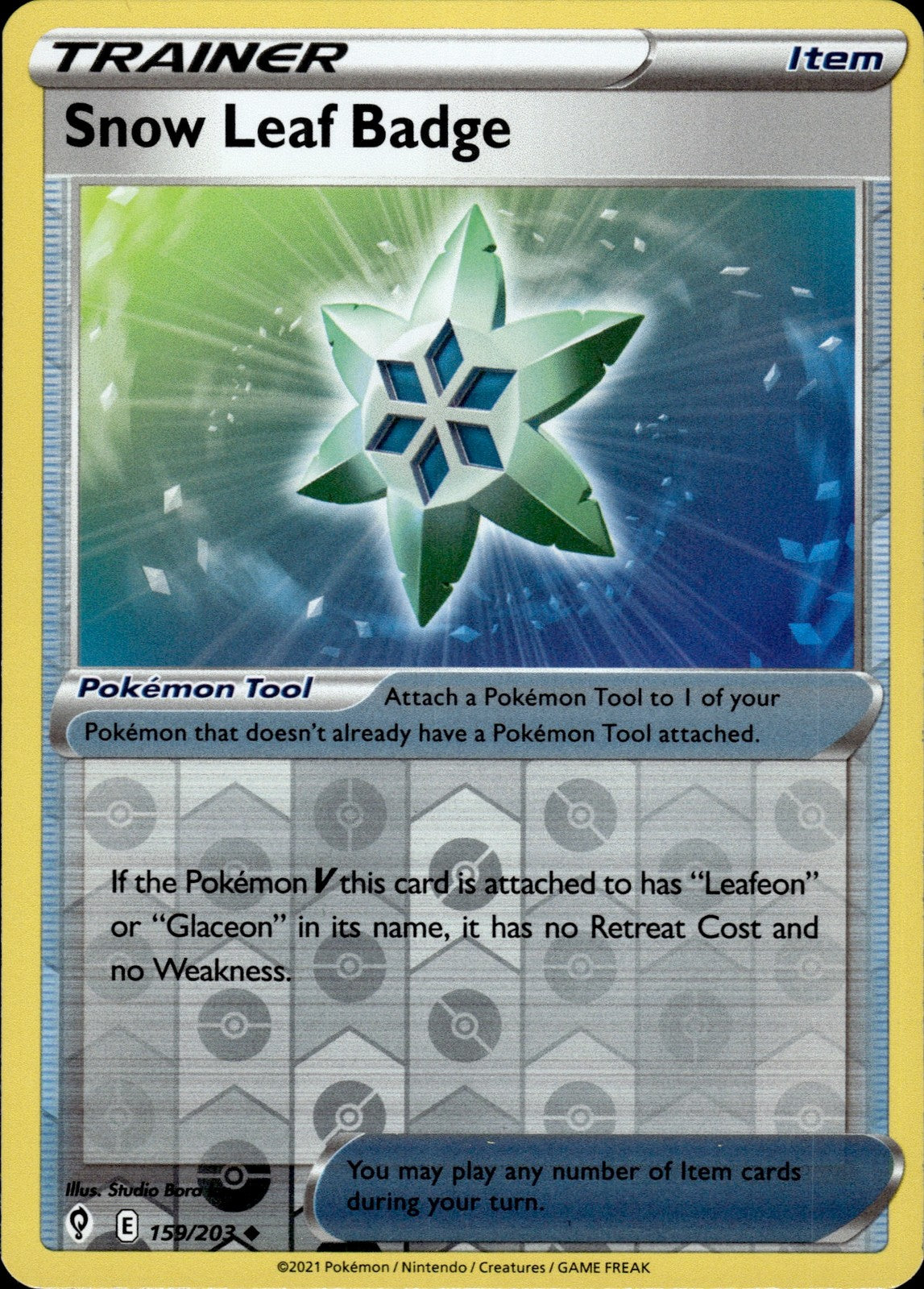 Snow Leaf Badge Reverse Holo Uncommon SWSH07: Evolving Skies 159/203 NM