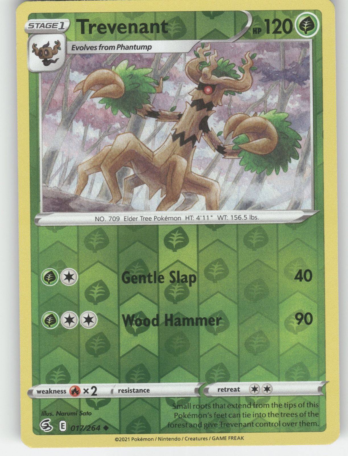 Trevenant Reverse Holo Uncommon SWSH08: Fusion Strike 017/264 NM