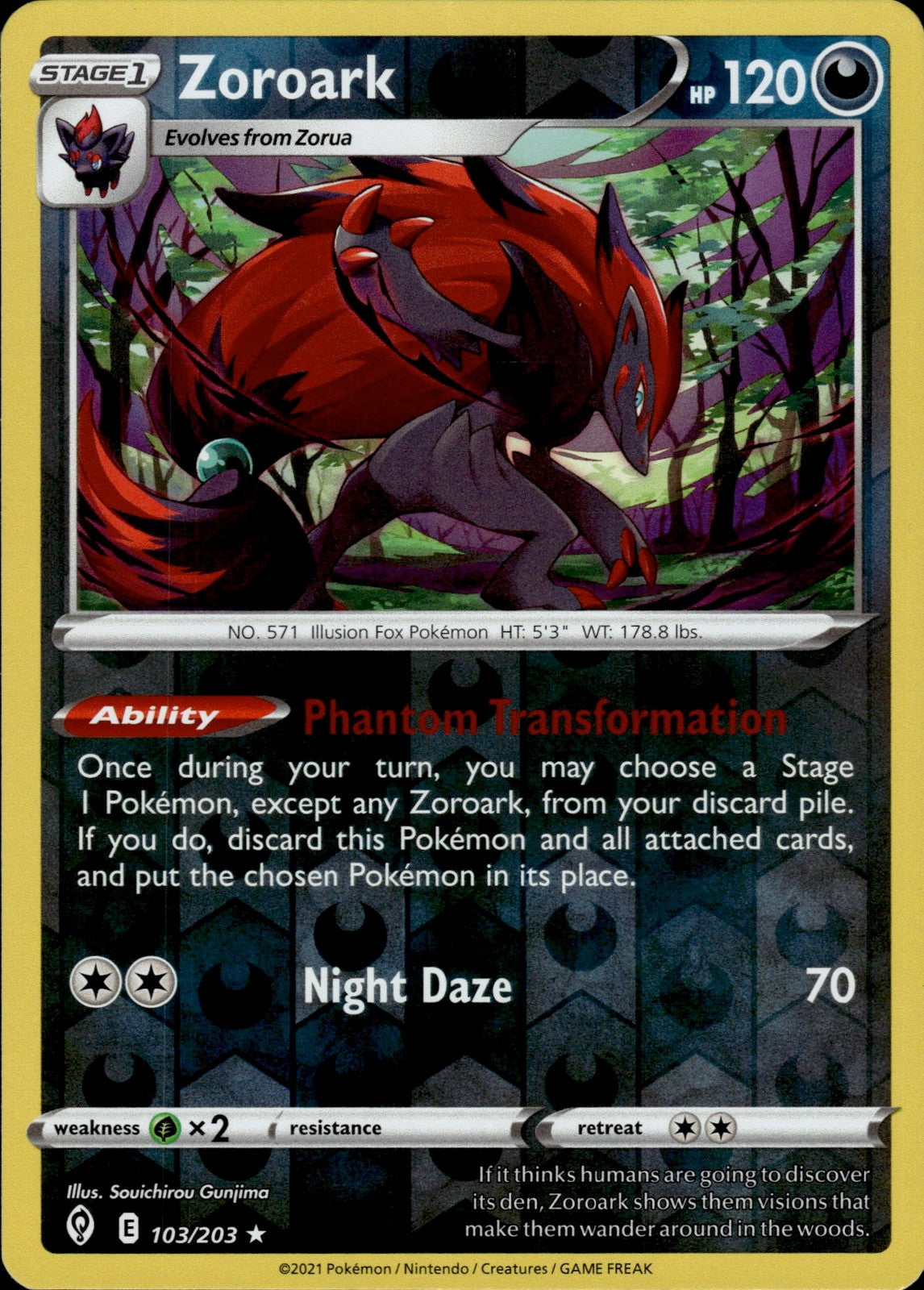Zoroark Reverse Holo Holo Rare SWSH07: Evolving Skies 103/203 NM