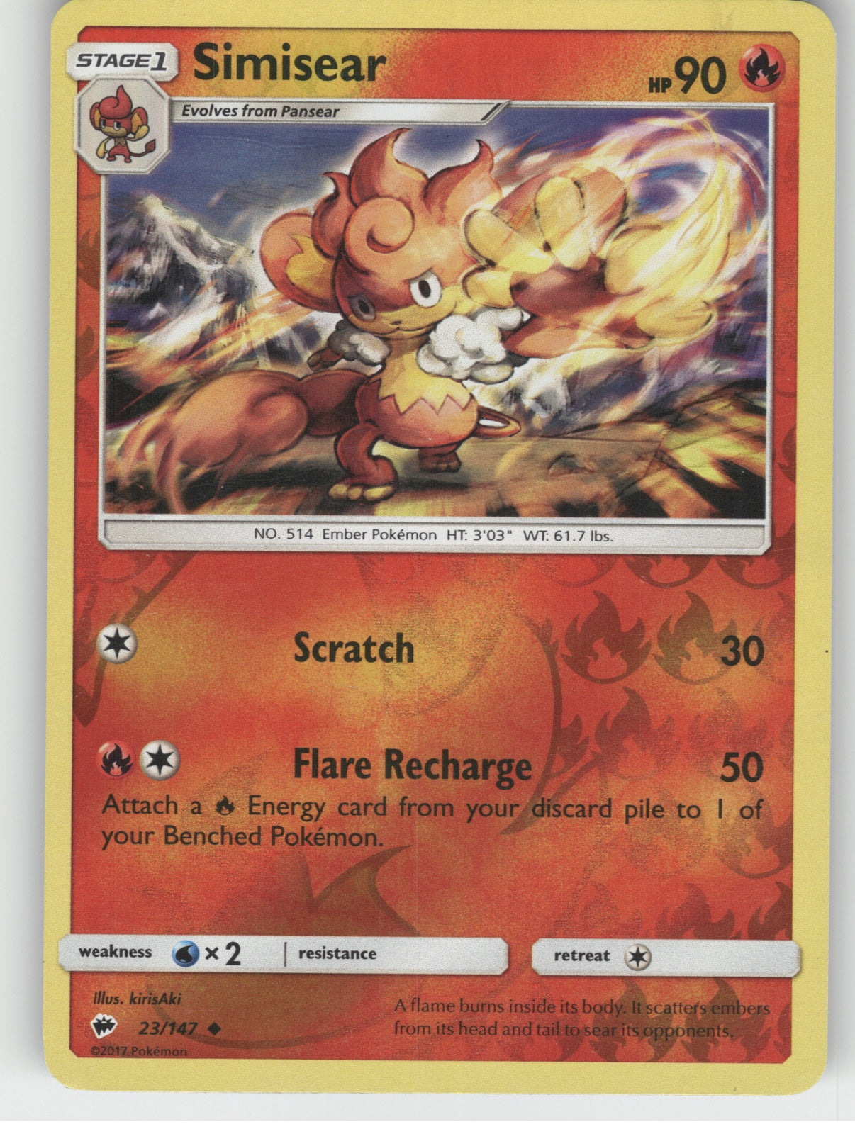 Simisear Reverse Holo Uncommon SM - Burning Shadows 23/147 NM