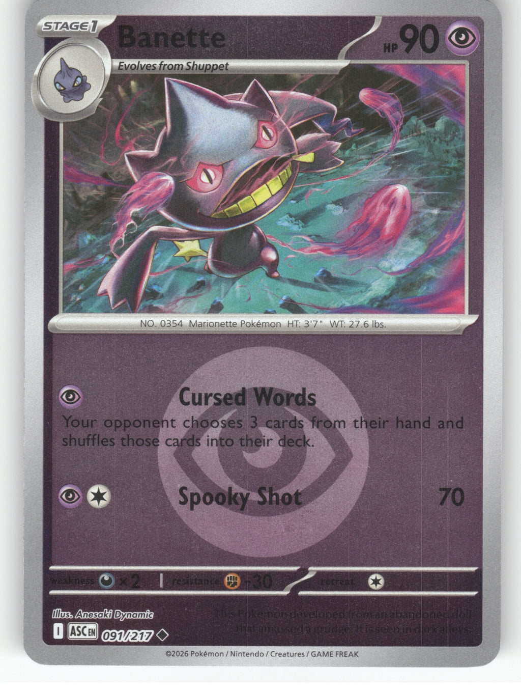 Banette - (Energy Symbol Pattern) Reverse Holo Uncommon ME: Ascended Heroes 091/