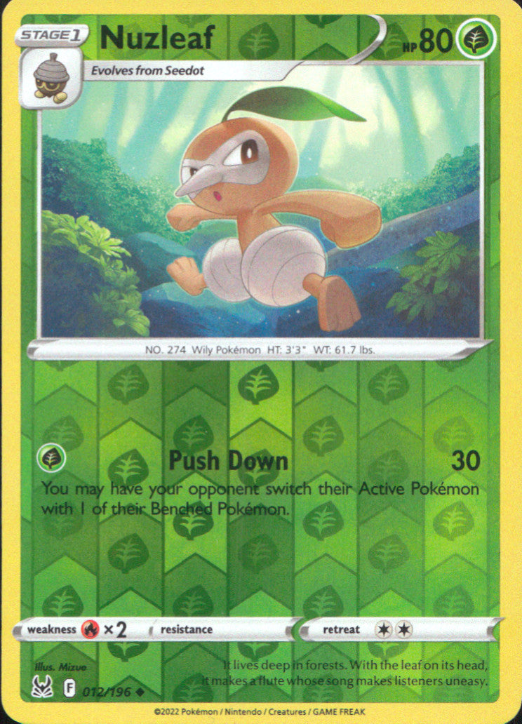 Nuzleaf Reverse Holo Uncommon SWSH11: Lost Origin 012/196 NM