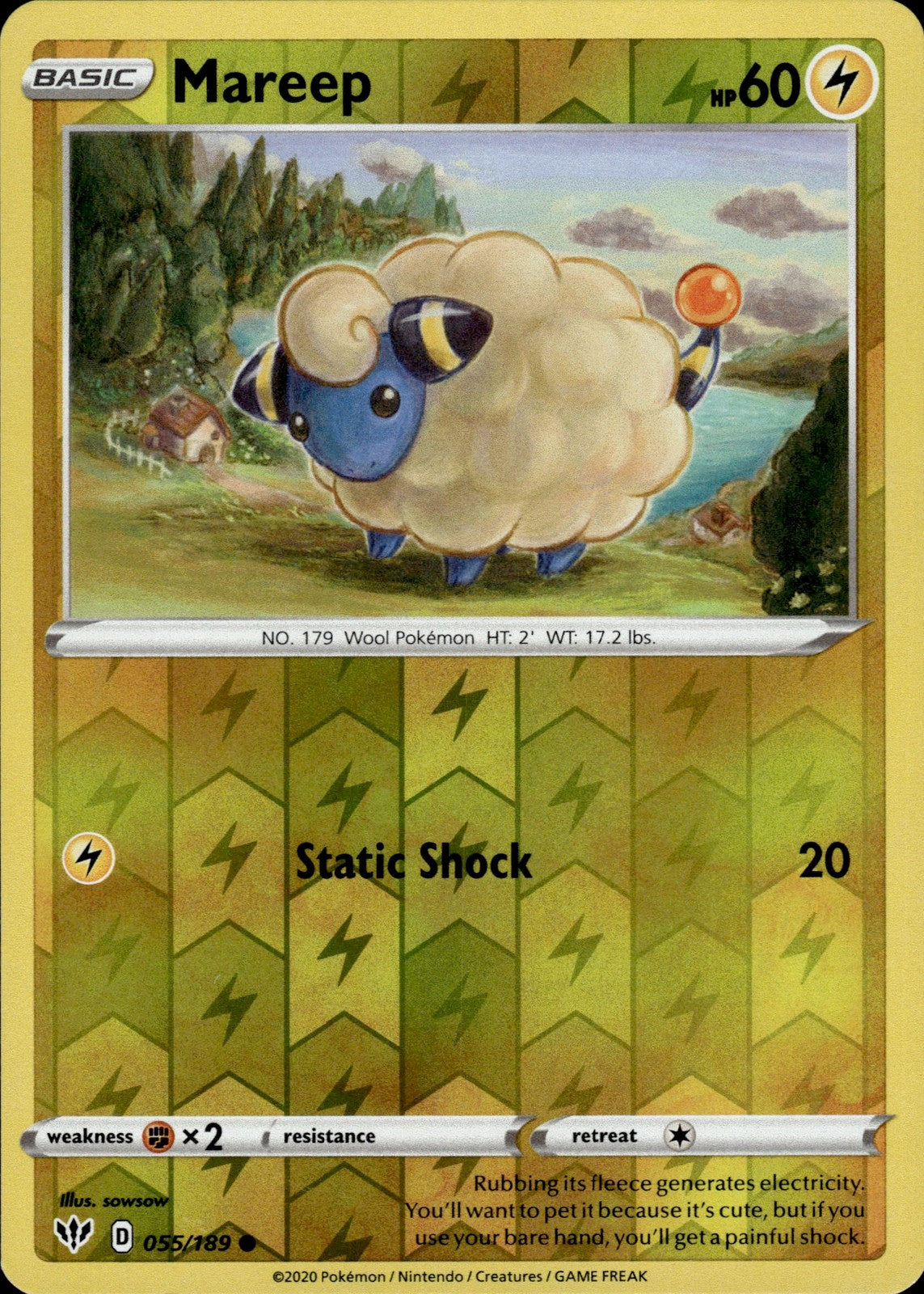 Mareep Reverse Holo Common SWSH03: Darkness Ablaze 055/189 NM