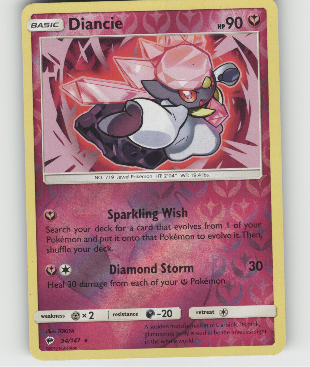 Diancie Reverse Holo Holo Rare SM - Burning Shadows 94/147 NM