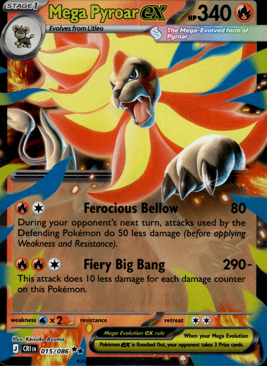 Mega Pyroar ex Holo Double Rare ME04: Chaos Rising 015/086 NM