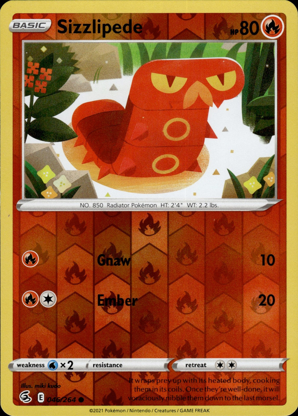 Sizzlipede (46) Reverse Holo Common SWSH08: Fusion Strike 046/264 NM