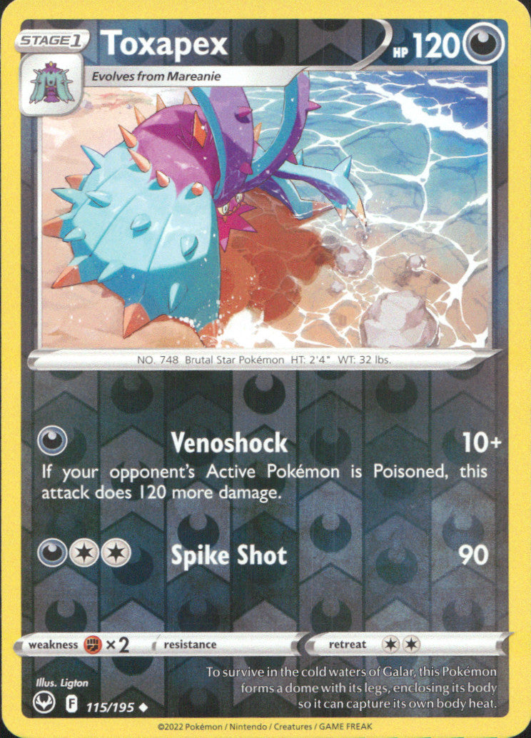 Toxapex Reverse Holo Uncommon SWSH12: Silver Tempest 115/195 NM