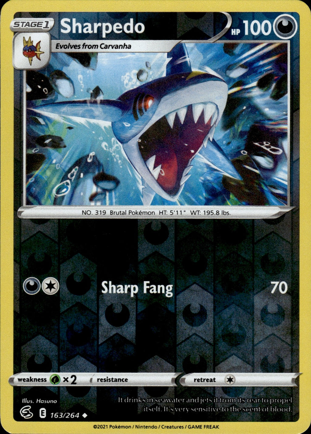 Sharpedo Reverse Holo Uncommon SWSH08: Fusion Strike 163/264 NM