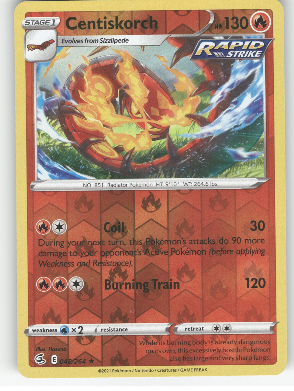 Centiskorch (48) Reverse Holo Rare SWSH08: Fusion Strike 048/264 NM