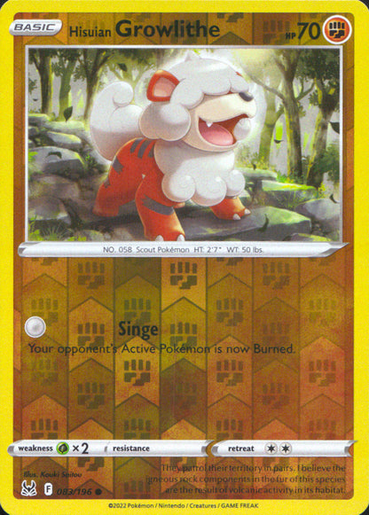Hisuian Growlithe Reverse Holo Common SWSH11: Lost Origin 083/196 NM
