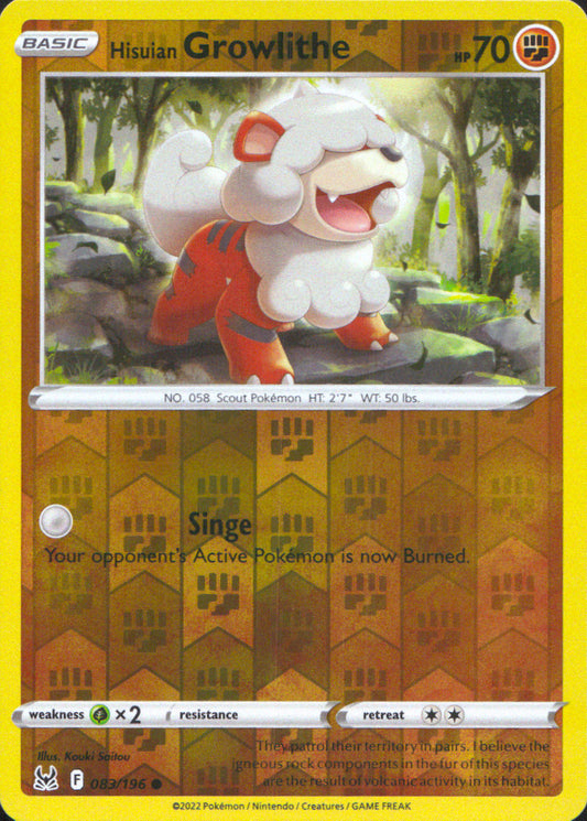 Hisuian Growlithe Reverse Holo Common SWSH11: Lost Origin 083/196 NM
