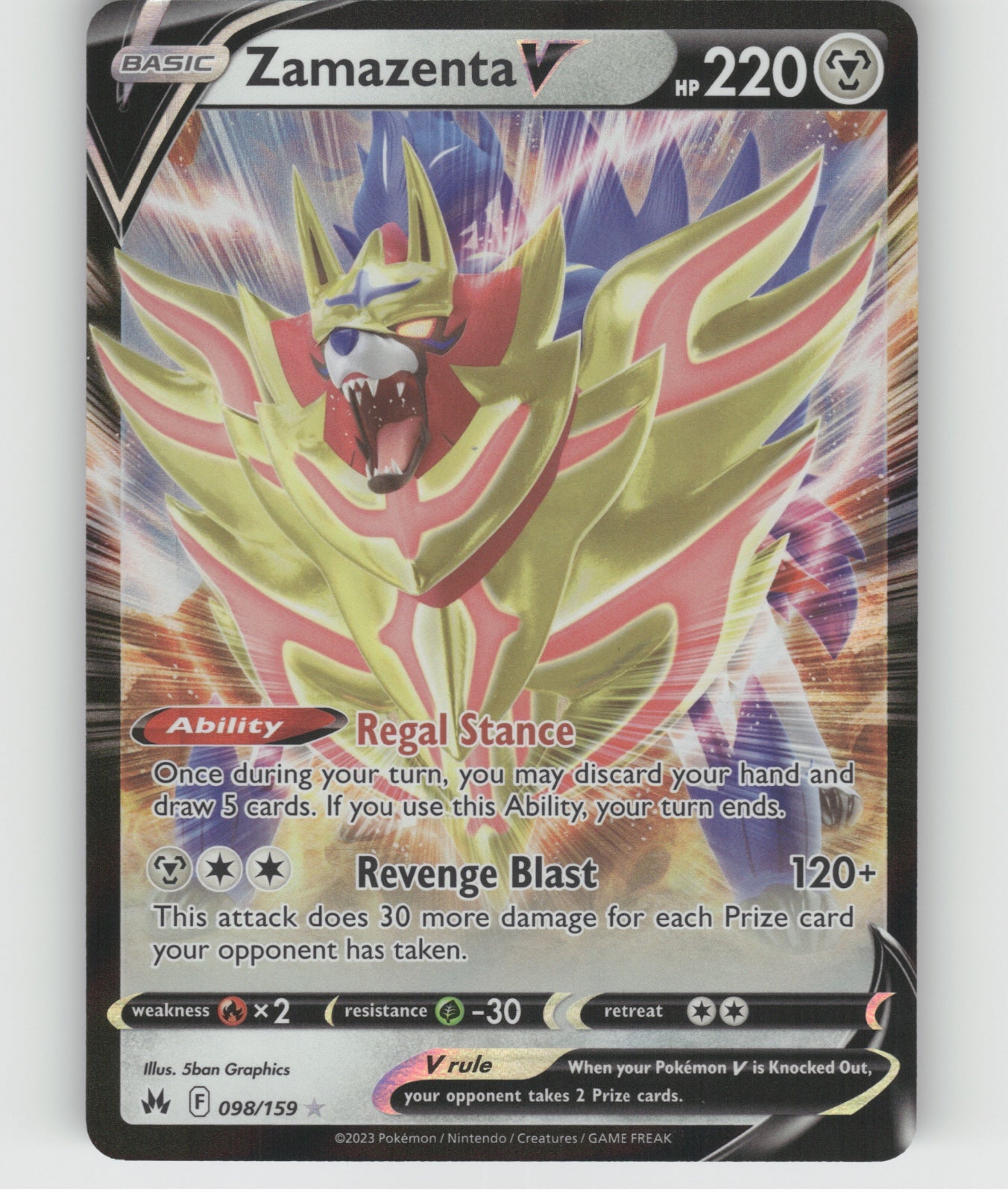 Zamazenta V Holo Ultra Rare SWSH: Crown Zenith 098/159 NM