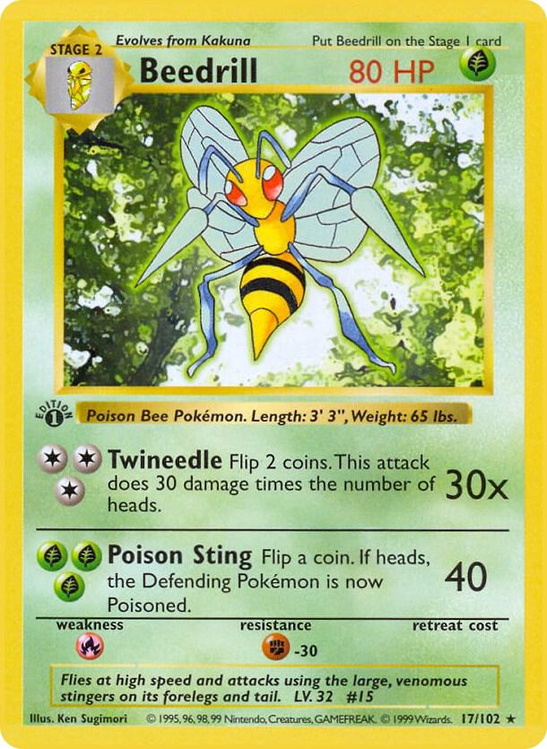 Beedrill Unlimited Rare Base Set (Shadowless) 017/102 NM