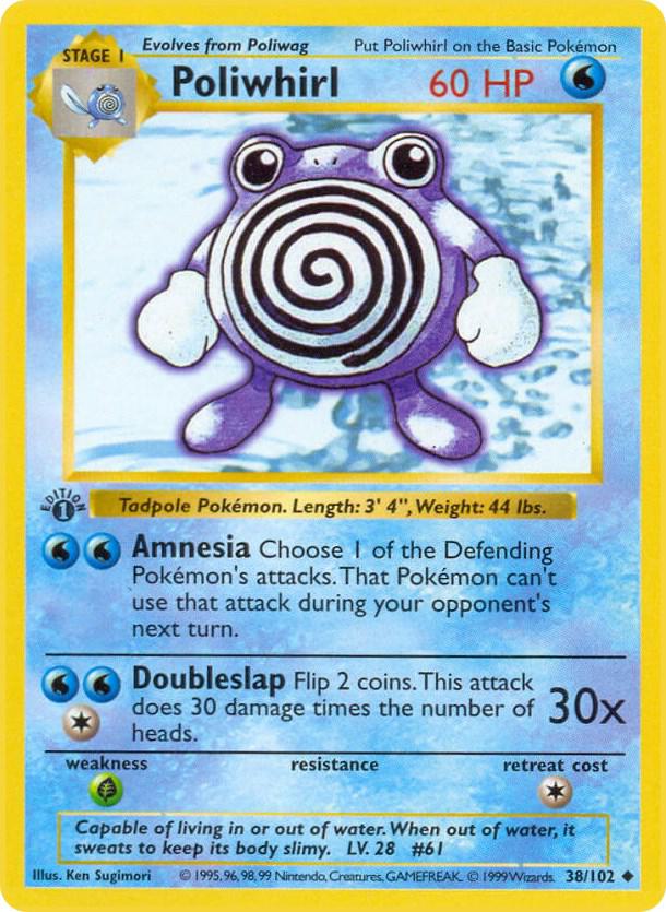 Poliwhirl 1st Edition Uncommon Base Set (Shadowless) 038/102 LP