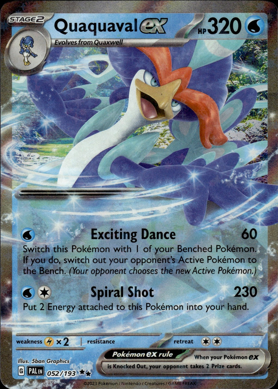 Quaquaval ex Holo Double Rare SV02: Paldea Evolved 052/193 NM