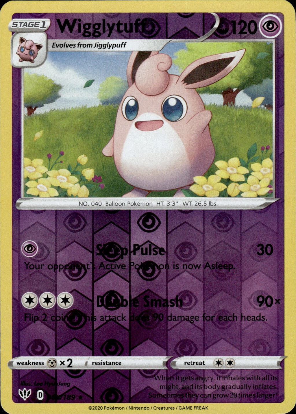 Wigglytuff Reverse Holo Rare SWSH03: Darkness Ablaze 068/189 NM
