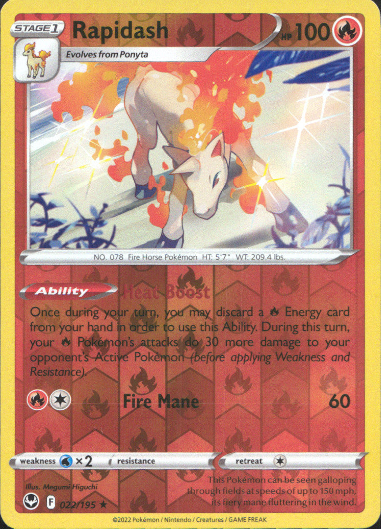 Rapidash Reverse Holo Holo Rare SWSH12: Silver Tempest 022/195 NM