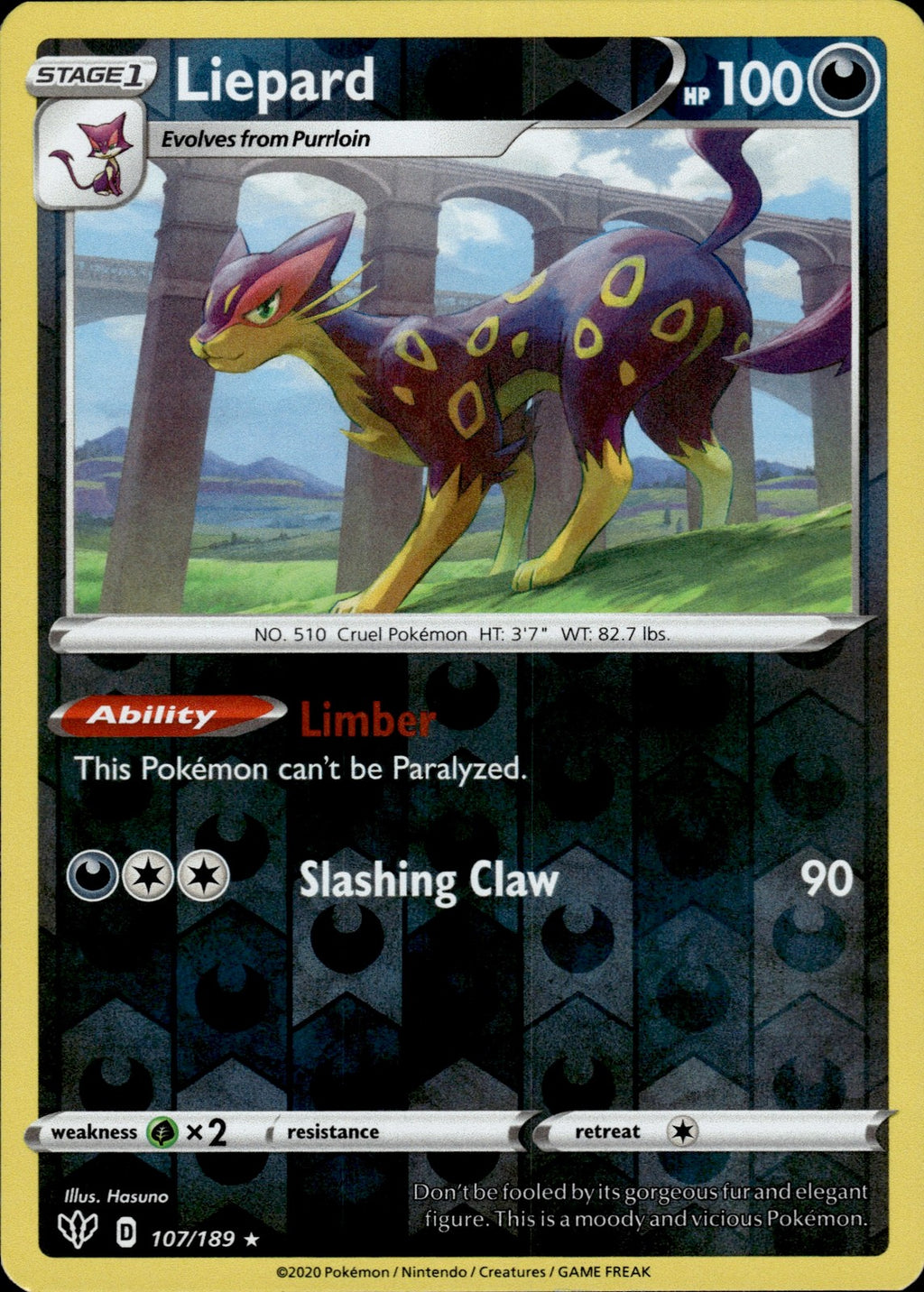 Liepard Reverse Holo Rare SWSH03: Darkness Ablaze 107/189 NM