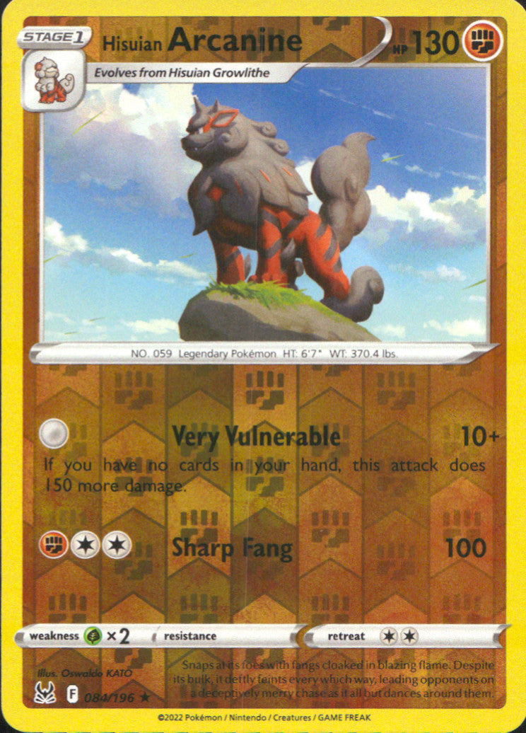 Hisuian Arcanine Reverse Holo Holo Rare SWSH11: Lost Origin 084/196 NM