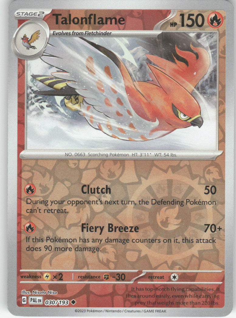 Talonflame Reverse Holo Uncommon SV02: Paldea Evolved 030/193 NM