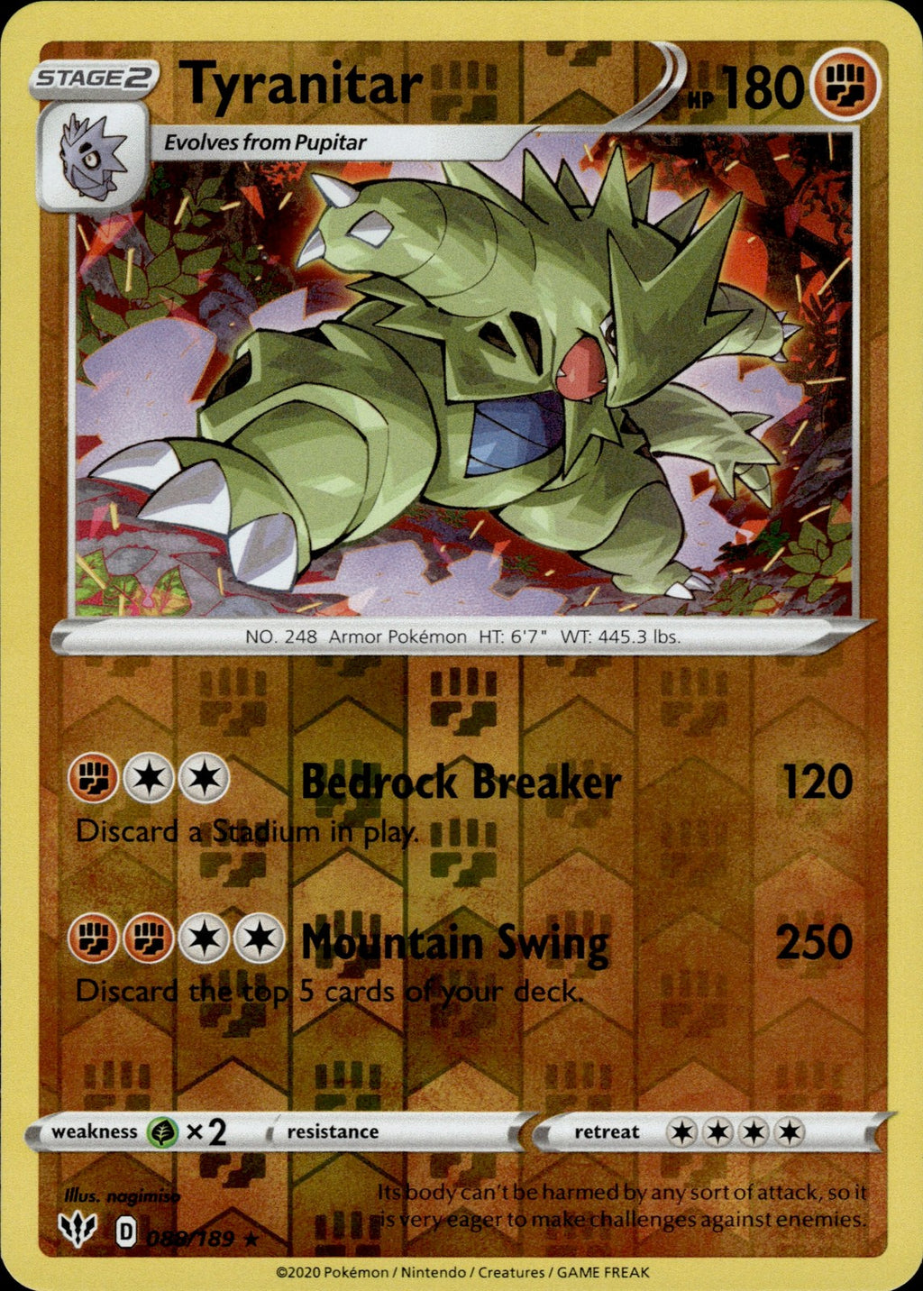 Tyranitar Reverse Holo Holo Rare SWSH03: Darkness Ablaze 088/189 NM