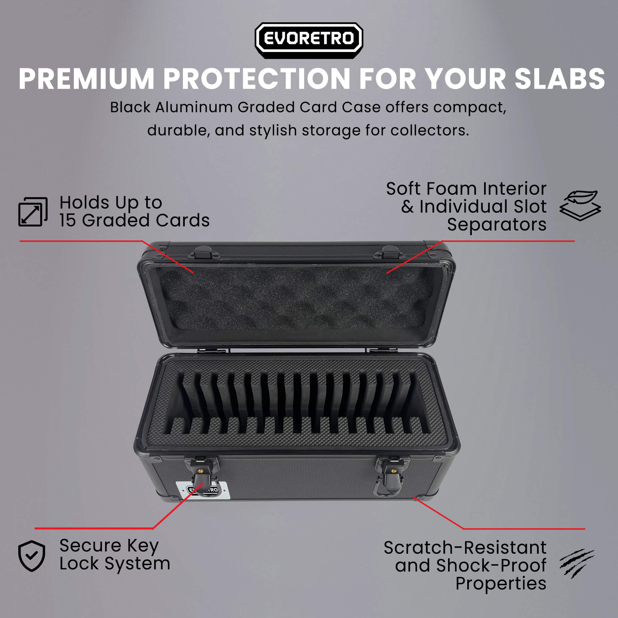 EVORETRO Graded Card Storage Case 15-Slot | Black