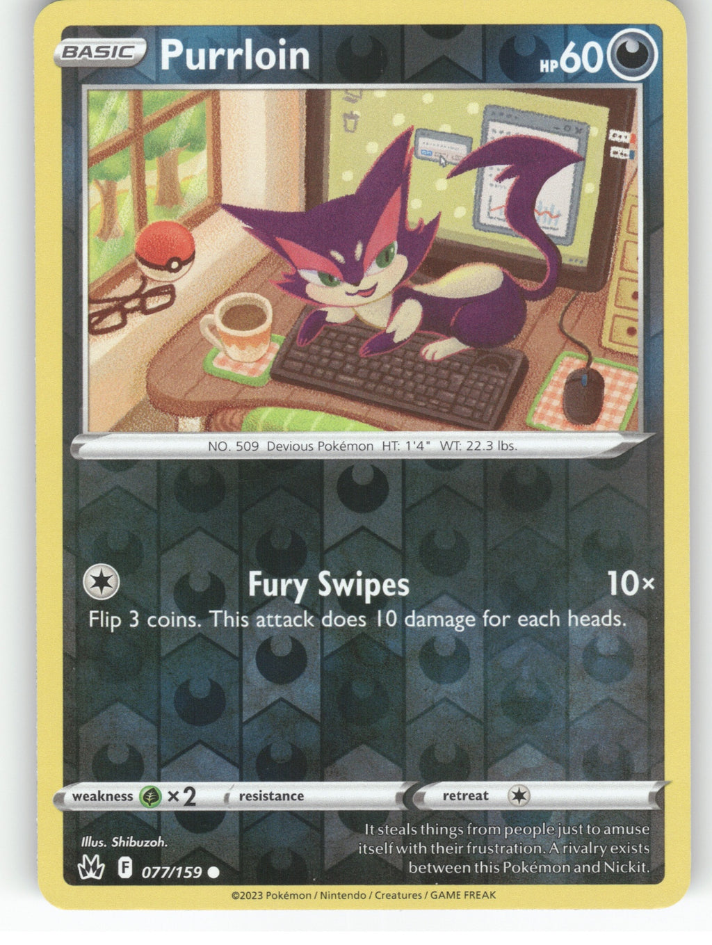 Purrloin Reverse Holo Common SWSH: Crown Zenith 077/159 NM