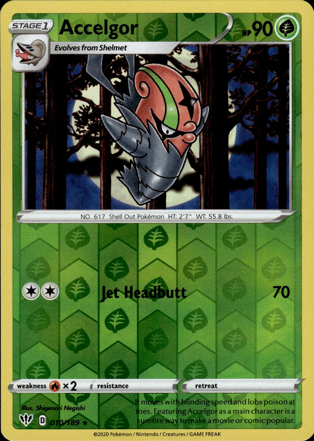 Accelgor Reverse Holo Rare SWSH03: Darkness Ablaze 010/189 NM