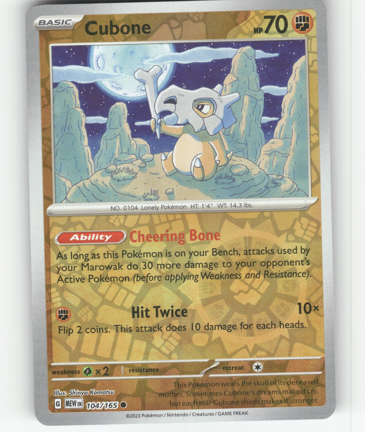 Cubone Reverse Holo Common SV: Scarlet & Violet 151 104/165 NM