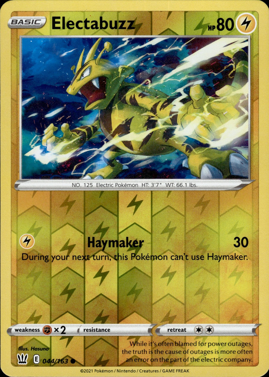 Electabuzz Reverse Holo Common SWSH05: Battle Styles 044/163 NM