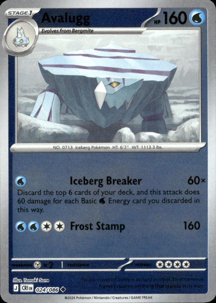 Avalugg Reverse Holo Uncommon ME04: Chaos Rising 024/086 NM