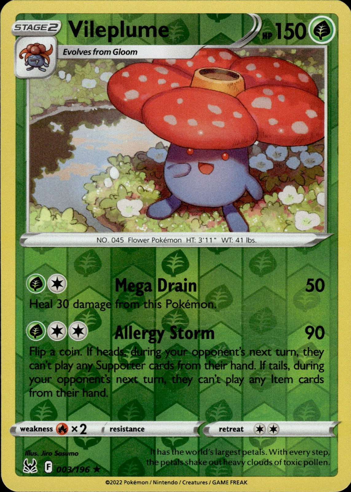 Vileplume Reverse Holo Holo Rare SWSH11: Lost Origin 003/196 NM